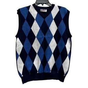 PAUL JONES blue argyle preppy academia sweater vest sz S